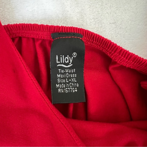 Lildy Red Maxi Spaghetti Strap Dress L/XL Tie Waist Dress - Picture 3 of 11